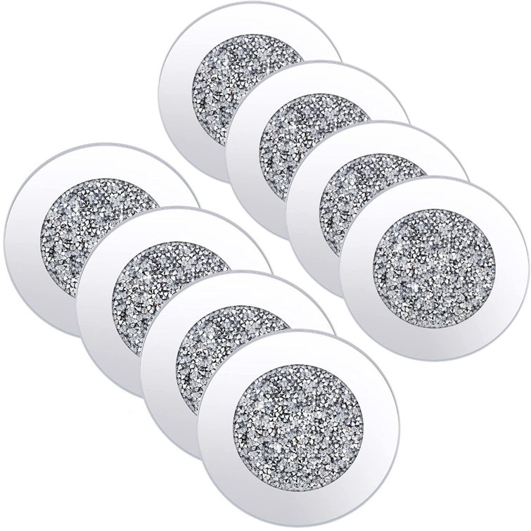 Mirrored Coaster For Drinks crushed Diamond Cup Coasters 8 Pack Crystal Glass Round Coasters 4 X 4inch